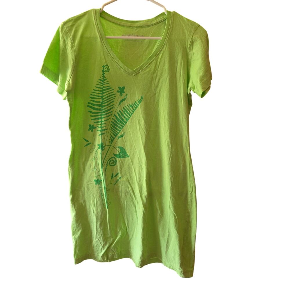 Marushka T Shirt Dress S Womens Green V Neck Art To Wear Pullover 100% Cotton